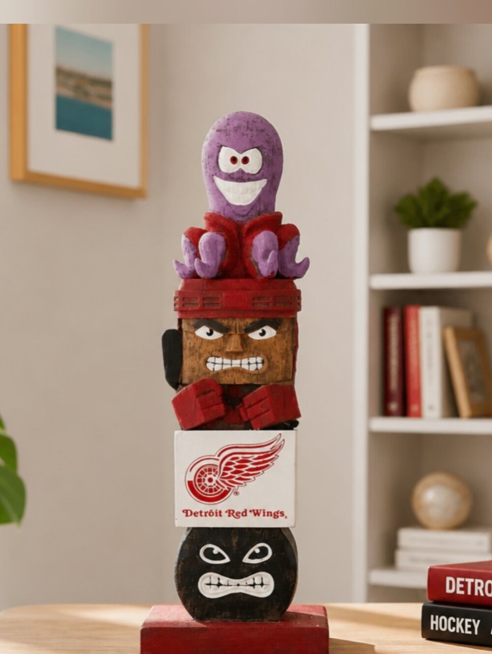 Detroit Red Wings NHL Tiki Totem Pole Garden Statue Indoor/Outdoor EUC